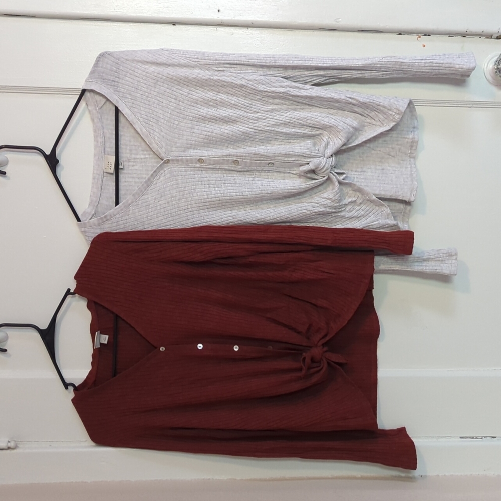 Tie Front Long Sleeve Tops